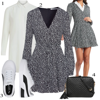 Svatovski gost Outfit sa Siva/Bijela/TamnoPlava/Plava Haljina/Haljina Veći Broj/Tunika GLAMOROUS "Zimski outfit"