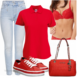 Outfit met rood Sneaker wolky "Cool voor de vrije tijd"