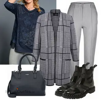 Vegan Outfit mit Schwarz Chelsea Boot/Vintage Stiefelette/Sommerstiefelette/Flache Stiefelette/Lederjacke/Leder Stiefelette/Biker Boot LEMON JELLY "MM MIAMODA Longstrickjacke"