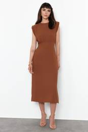 Brown A-line Midi Woven Dress