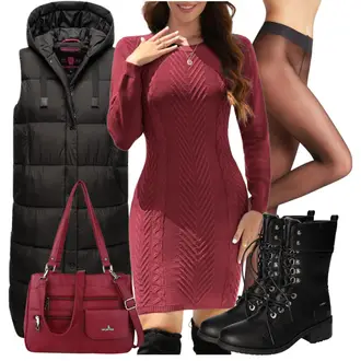 Outfit mit Rot/Rosa/Dunkelrot Tasche Büro/Tragetasche/Schultertasche/Schultertasche/Schulranzen angel kiss "Trendiges Herbst Outfit"