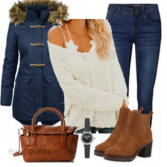 Wasserdicht Outfit mit Dunkelblau/Hellblau/Blau Langjacke/Wachsjacke/Winterjacke/Parka-übergangsjacke/Winter Parka Desires "Desires jacke"