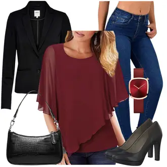 Festlische outfits Herbst mit Rot/Dunkelrot Kettenuhr/Smartwatch Bering, Schwarz/Lila Blusenblazer/Lederjacke für Männer/Lederjacke/Blazerjacke/Lässiger Blazer/Sweatblazer/Boyfriend Blazer/Lederjacke/Kurzblazer/Strick­blazer Only "Business Outfits"