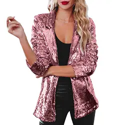 Damen Eleganter Mantel Damen Pailletten Blazer Pailletten Schimmer Jacke Lässig Langarm Glitzer Party Glänzend Mantel Rave Oberbekleidung Pullover Damen Blau