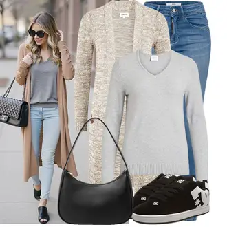 Frühlings Outfits Edel mit Weiß/Schwarz Schultertasche/Baguette-Tasche "Stylische Kombination für den Frühling"Look: Classic, Schick, Stil, Metal, Indoor, Elegant, Edel, 20er Jahre, Feine, Premium, Oversize