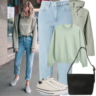 Outfit mit Weiß/Creme/Silber Canvas-Sneaker/Sneaker Low/Schmaler Sneaker/Sneaker Mit Lochmuster/Sneaker Mit Glitzer Converse "Frühling outfit"