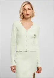 Women's cardigan with short rib knit - light mint