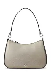 Usnjena torbica Lauren Ralph Lauren siva barva, 431883768