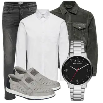 Outfit mit Grau/Weiß/Creme Business Hemd/Businesshemd/Musselin Hemd/Bügelfreies Hemd/Casual Hemd/Hemdbluse Only & Sons "Cooler Look für den Frühling"