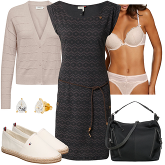 Jacquard Outfit sa Crvena/Siva/Tamnosiva/Smeđa Haljina Veći Broj/Tunika Ragwear "Outfit za ljeto"