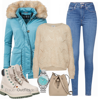 Outfit mit Grau Stiefel Timberland "NAVAHOO Parka"