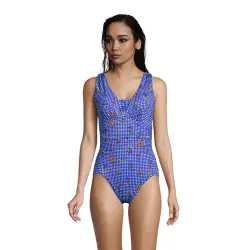 Gemusterter Shape-Badeanzug mit V-Ausschnitt SLENDER, Damen, Gre: L Normal, Blau, Lycra, by Lands'''' End