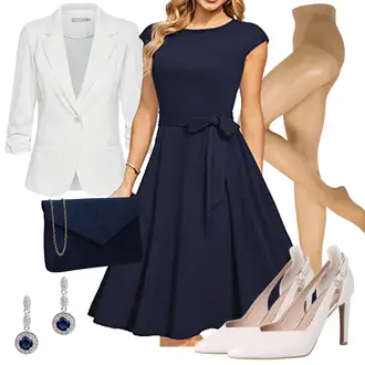 Festival Outfit Warme mit Dunkelblau Lässiges Kleid/Schickes Kleid/Midikleid/Fit & Flare Kleid/A-Linien Kleid/Kleid mit Gürtel/Einfarbig Kleid/Elegantes Kleid Knielang/Kleid Knielang DRESSTELLS "Eleganter Look"