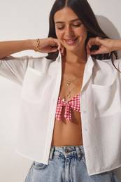 Women's White Crop Shirt with Pockets Aerobatics DX0009