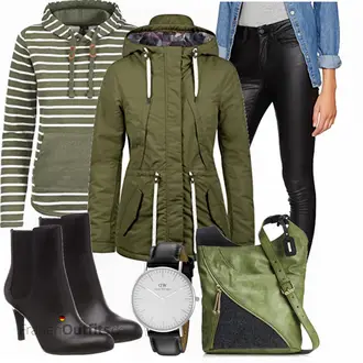 Outdoor Wasserdicht Outfit mit Dunkelgrün/Grün Wintermantel/Outdoormantel/Mantel mit Reißverschluss/Parka Desires "Only Nos Hose"Look: Outdoor, Schön, Sportlich