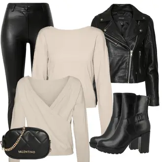 Outfit mit Schwarz Lederjacke VERO MODA "Cooles Winter Outfit"