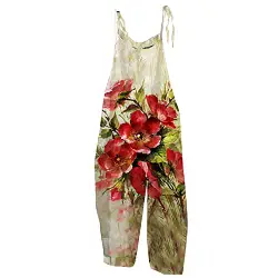 MICKURY Kjbrand Hosen Damen Caprihose Damen Jumpsuit Blau Cargo Leder Latzhose Damen Mode Sommer Süßer Lockerer Beiläufiger Druck Retro Riemchen Overall Rosa-B S
