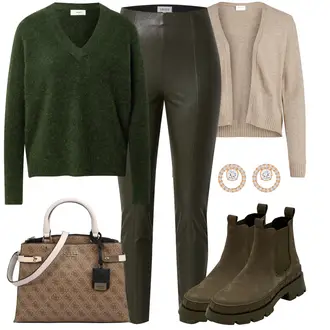 Outfit mit Braun Ledermantel/Slim Fit Jeans/Schultertasche/Accessoire Guess "Perfekt Für Den Herbst"