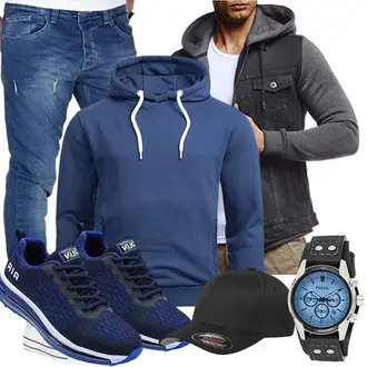 Outfit mit Blau/DunkelBlau KapuzenPullover/Unisex Hoodie/Strick Hoodie/Sport Sweatshirt/Hoodie/Ausgefallener Hoodie/Sport Hoodie Alessandro Salvarini "Cool für die Freizeit"