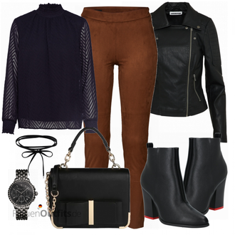 Outfit mit Schwarz/Dunkelgrün Mantel/Bikerjacke/KunstLederjacke/Lederjacke/Motorradjacke Noisy may "Only"