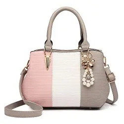 Miss Lulu Handtasche Multicolor Schultertasche Damen Shopper Elegant LG6866 Tote Henkeltasche Top-Griff Citytasche (Grau)