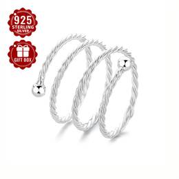1pc Vigg Elegant Simple 925 Sterling Silver Spiral For Women, Adjustable Twisted Knuckle Band, , Gift Box Included