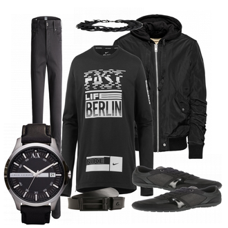 Outfit mit Schwarz/Weiß Uhr Armani Exchange "AX"