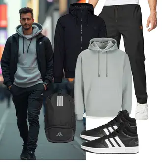 Streetwear Outfit mit Schwarz/Khaki/Dunkelgrau/Dunkelblau/Dunkelgrün Musselin Hose/Trainingshose/Karottenhose/Funktionshose/Sporthose/Jogger Hose/Cargo-Jogginghose/Capri ZOXOZ, Windbreaker Jacke/Leichte Jacke solid "Freizeit Outfit"Look: Sportlich, Goa, Outdoor, Trendige, Stil, Smart Casual, Workwear, Skater, Casual, Rap, Hip Hop, Nahtlos, Streetwear, Unisex, Schick, Indoor, Premium, Lack, Rad