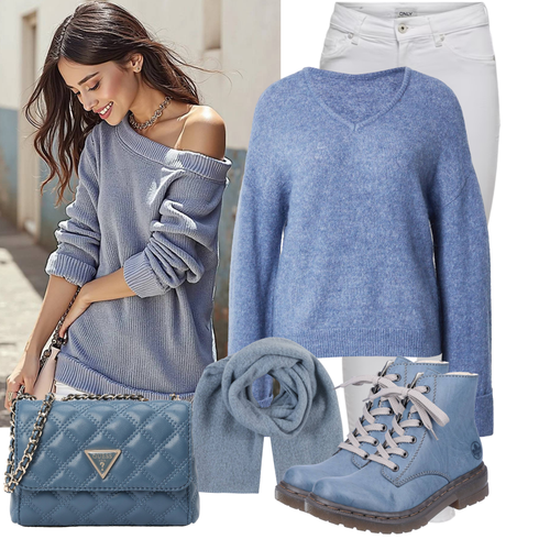 Blau/HellBlau/Grau Strick Große/Kaschmir-Strickjacke/V-Strickjacke/Wolle Strickjacke/Boucle Strickjacke/Mohair Pullover/Kaschmir Pullover/Wollpullover/Einfacher Pullover/Pullover Mit V-ausschnitt Vila kombinieren