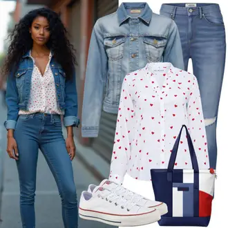 Outfit s Modrá Džínové Bund/Vintage Bund/Krátké Džínové Bundičky karl lagerfeld jeans "Jarní outfit"