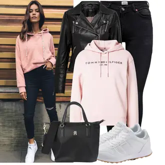 Winter Outfit mit Schwarz Lederjacke/Biker Jeans/High Waist Jeans/Jeans mit Schlitz/Push up Jeans/Cuir Chaussures/Thermojeans/Winterjacke Only "Modisches Freizeit Outfit"