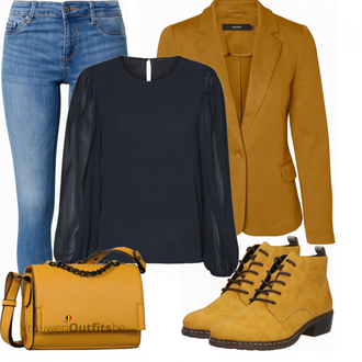Outfit met geel Laars Rieker "Modieuze lente outfit"