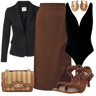 Satin Outfit mit Rot MidiRock Edited "Eleganter Look"