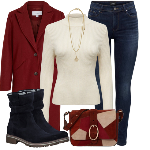 Blau/Dunkelblau Lederjacke/Chelsea Boot/Klassischer Stiefel/Flache Stiefelette/Gefütterte Stiefelette/Wattierte Stiefel/Winter Stiefelette/Winter Stiefel/Winterschuh Tamaris kombinieren mit Beige/Gelb/Gold Schmuck Feine Kette/Collier/Reich verzierte Halskette/Statement-Kette Pilgrim