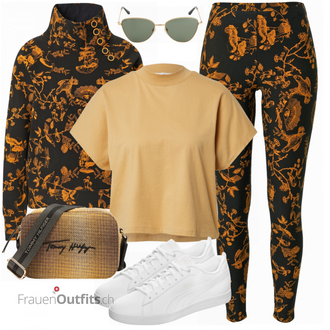 Outfit mit Schwarz/Rot Sweatshirt "Perfekt für den Herbst"