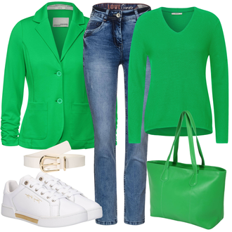 Outfit mit Grün Schultertasche warehouse "Outfits für jeden Tag"