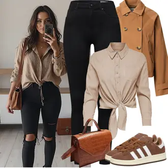 Outfit sa Crna Kožna Jakna/Bikerske Traperice/Termo Traperice VERO MODA "Proljetni Outfit"