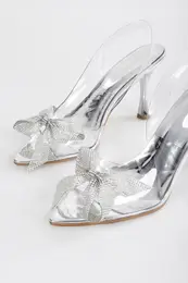 Women's Starla Silver Stone Bow Sheer Heel Shoes