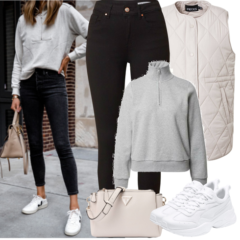 Comment poter Beige/Gris/Marron Sac à Épaule/Sac à Bandoulière/Sac à Bandoulière/Petite poche/Cartable Guess avec Gris/Gris clair Sweat-shirt Sweat En Polaire/Sweat-shirt de sport/Chemisier à Bouton Edited