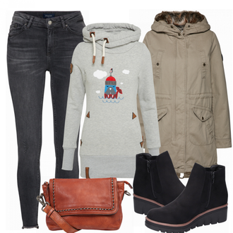 Outfit met zwart Laars Rieker "Dagelijks"