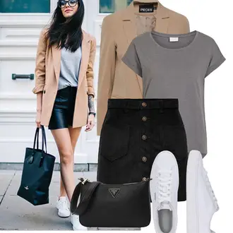 S remenom Outfit sa Crna Kratke hlače velike veličine Only "Moderna kombinacija za slobodno vrijeme"