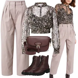 Outfit Inspo 90er mit Lila/Braun/Khaki/Beige/Rosa Hose Große Größe/Bügelfaltenhose/High Waist Hose/Paperbag Hose/Bundfaltenhose/Bundfaltenhose guido maria kretschmer women, Grau/Braun/Dunkelgrün/Gelb/Weiß Bluse und Tunika/Blusenbody/Carmen­bluse/Crash­bluse/Außergewöhnliche Bluse/Extravagante Bluse/Gemusterte Bluse/Verspielte Bluse/Druckbluse/Pailletten Bluse/Transparente Bluse/Bluse Große Größe guido maria kretschmer women "Exklusives Outfit Inspo"Look: Uni, 90er, Büro, Old Money, Smart Casual, Stil, Rap, Schön, Outdoor, Mit Transparent