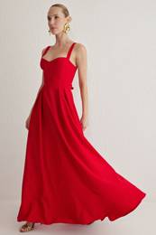 Red A-Line Woven Long Elegant Evening & Graduation Dress