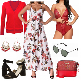 Outfit mit Rot/Lila/Weiß/Rosa/Braun Beachwear/Kaftan/Strandtuniken Kidsform "Tina"