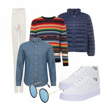 Outfit mit Weiß/Grau Sneaker Polo Ralph Lauren "Alltags Outfit"