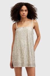 Obleka OPELINE EMB DRESS zlata barva, W008DA