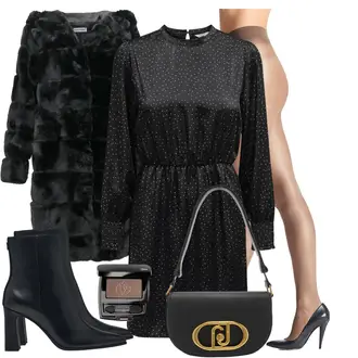 Avond Outfits Gala met zwart Lange jas/Jas van Imitatiebont/Bont Jas/Fluwelen Jas/Imitatie Bont Mantel/Pelsen Mantel/Teddy Mantel gentile bellini "Mooie winter look"Look: Concert, Gala, 50e verjaardag, Festival, 40e verjaardag, Oudejaarsavond, Verjaardag