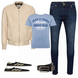 Outfit mit Beige Sneaker Adidas "Jaack and Jones Beige"