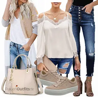 Date Winter Outfit mit Dunkelblau/Blau Jeans Winterjacke/Cropped Jeans/Jeans mit Schlitz/Knöchelstiefel/Lederjacken Maavoki "Sommer Look für modische Frauen"Look: Date, Party, Schule, Pop Konzert