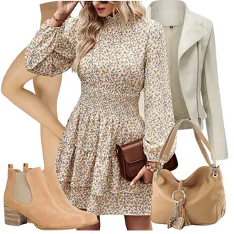 Echtleder Outfit mit Braun/Beige Leder Stiefelette/Vintage Stiefelette/Western Stiefelette/CowboyStiefel/Chelsea Boot/SommerStiefelette Tamaris "Outfit für den Winter"